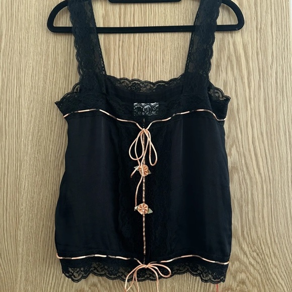 ROUJE TOP CAMI BRAND NEW WITH TAGS SUMMER LACE ROSE SILK BLACK PINK UK10 M EU38 - Picture 11 of 11